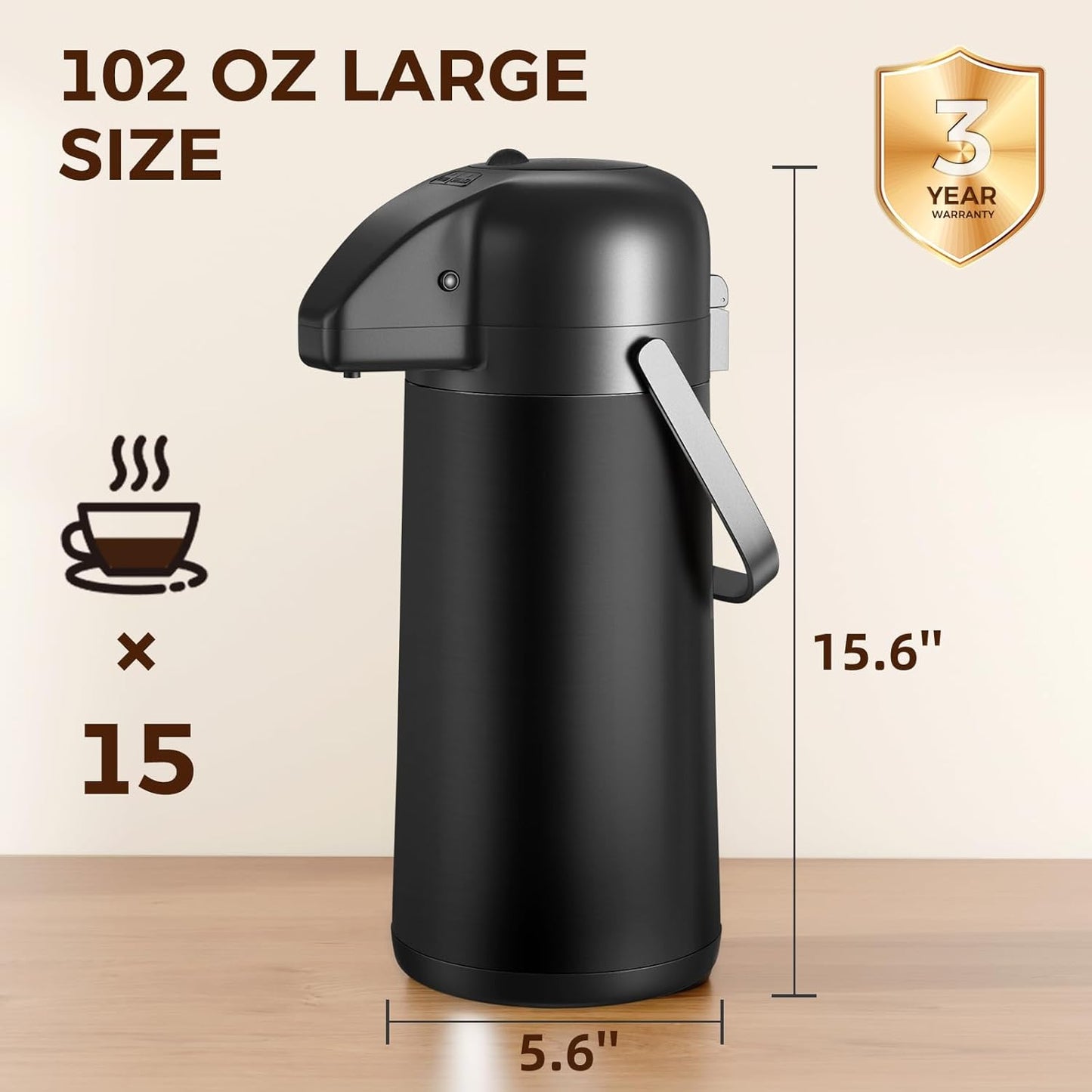Coffee Carafe for Keeping Hot - Gezoss 102OZ / 3L Airpot Coffee Dispenser with Pump - Large Coffee Carafe for Hot Drinks Tea Liquid - Insulated Stainless Steel Hot Water Beverage Urn for Parties