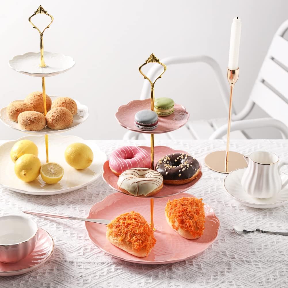 Sweejar 3 Tier Ceramic Cake Stand Wedding, Dessert Cupcake Stand for Tea Party Serving Platter (White)