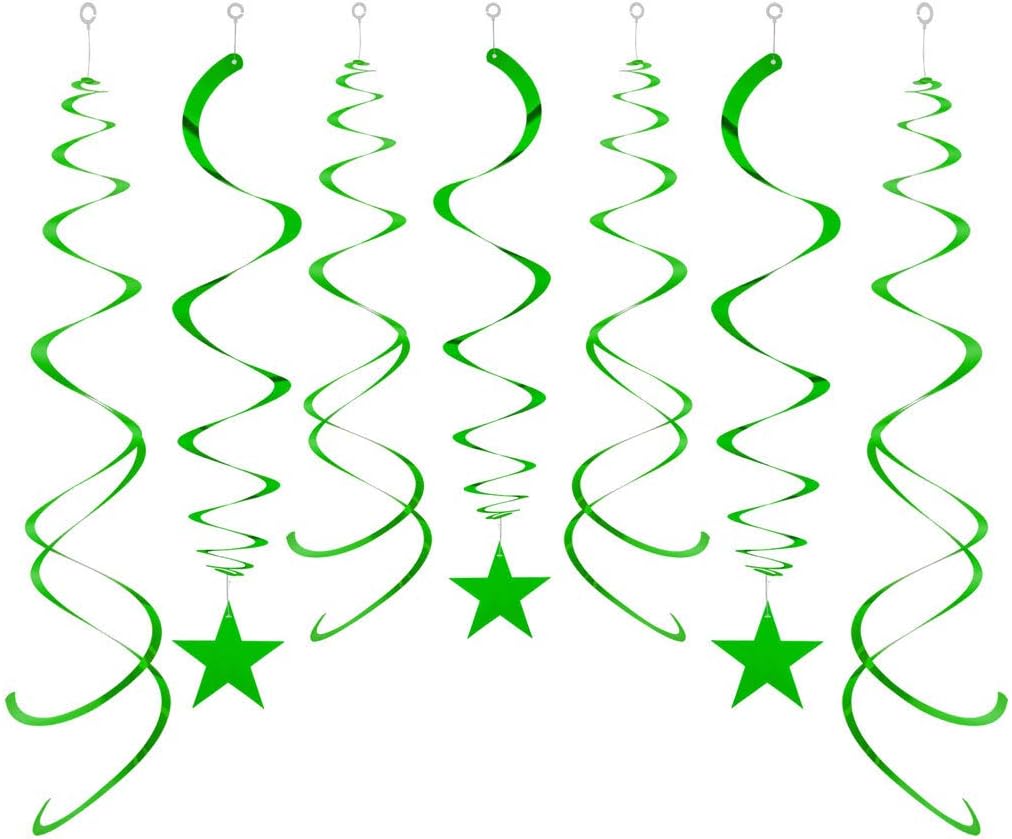 Star Party Hanging Swirls, 30 PCS, Green Foil Ceiling Party Favors for Birthday Decorations, Babyshower,Graduation