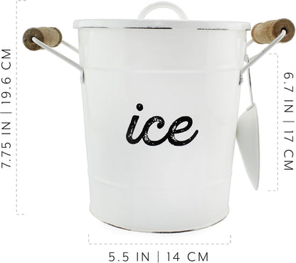 AuldHome Design Rustic Enamelware Ice Bucket; White Farmhouse Style Insulated Ice Server