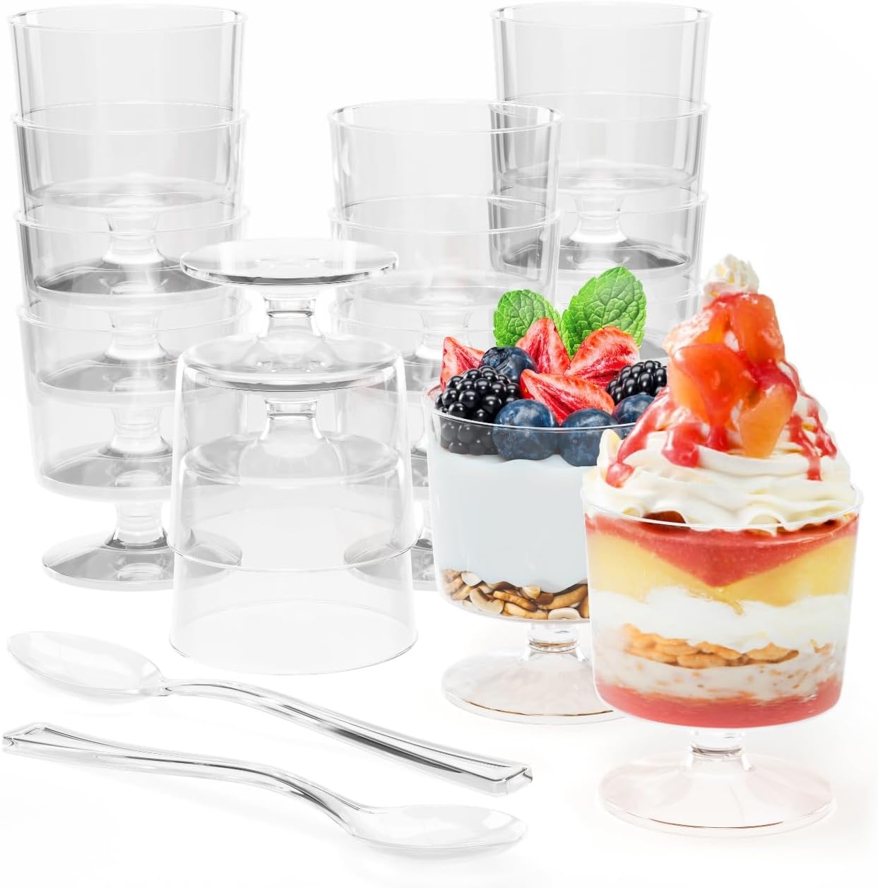 Exquisite Mini Dessert Cups With Spoons 200 Pcs - 2 Oz Square Clear Plastic Pudding Cups Disposable With Tasting Spoons 100 Sets | Mini Parfait Cup | Appetizer Cup For Party & Events