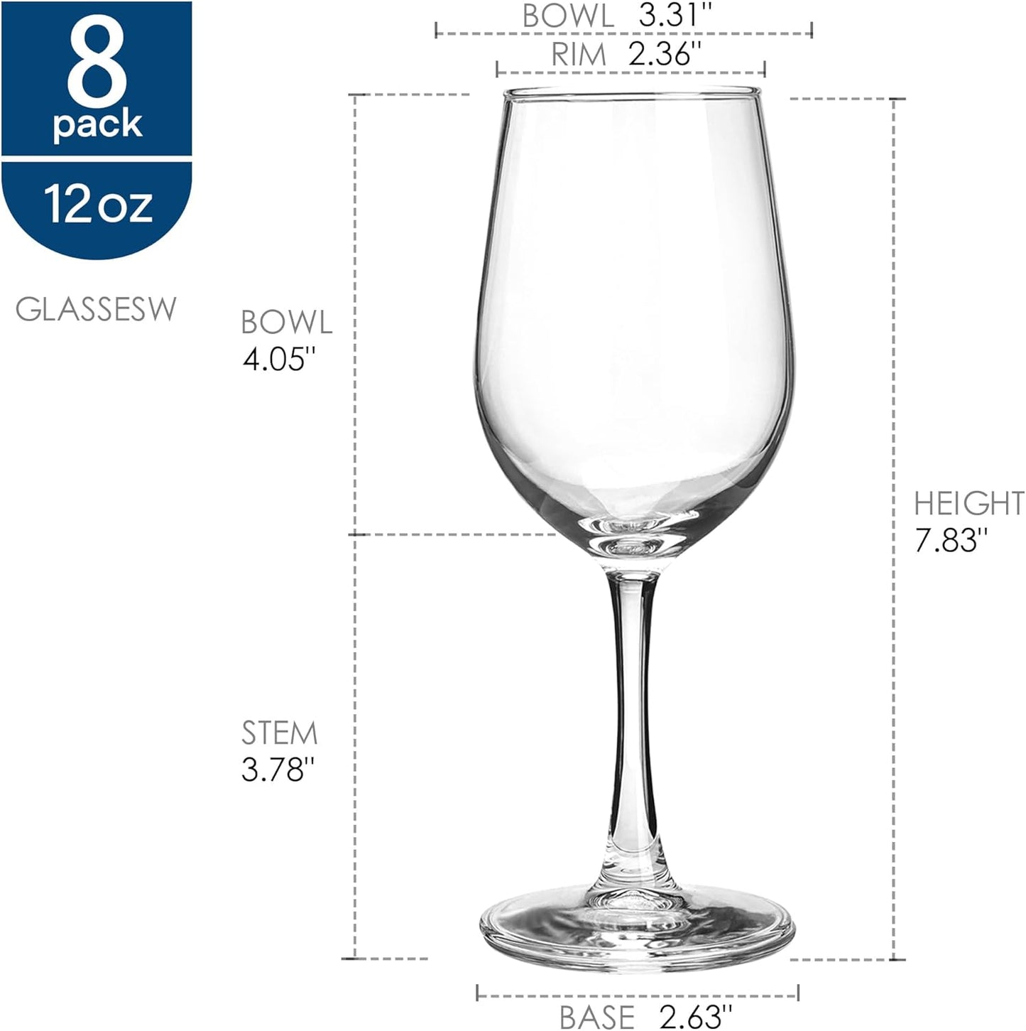 UMI UMIZILI 12 Ounce - Set of 12, Classic Durable Red/White Wine Glasses For Party