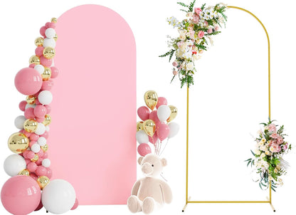 Wokceer 7.2 FT Wedding Arch Backdrop Stand and White Arch Cover, Metal Arch Stand with Arch Stand Cover for Birthday Party Wedding Ceremony Bridal Baby Shower Event Decor