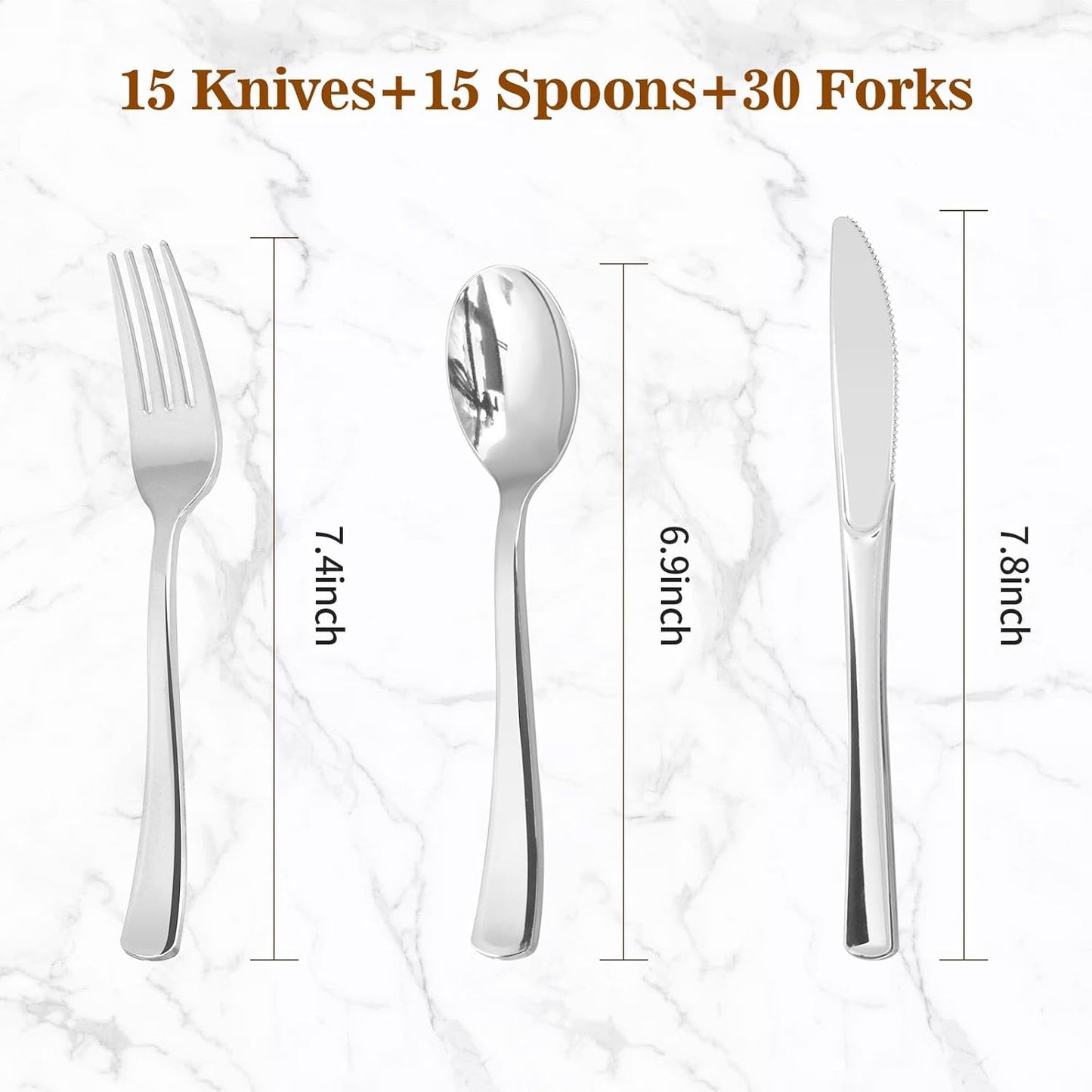 BESTVIP 60PCS Gold Plastic Silverware, Disposable Utensils, Heavy Duty Cutlery Set of 30 Forks, 15 Spoons, 15 Knives for Party, Christmas, Wedding, Catering and Daily Use