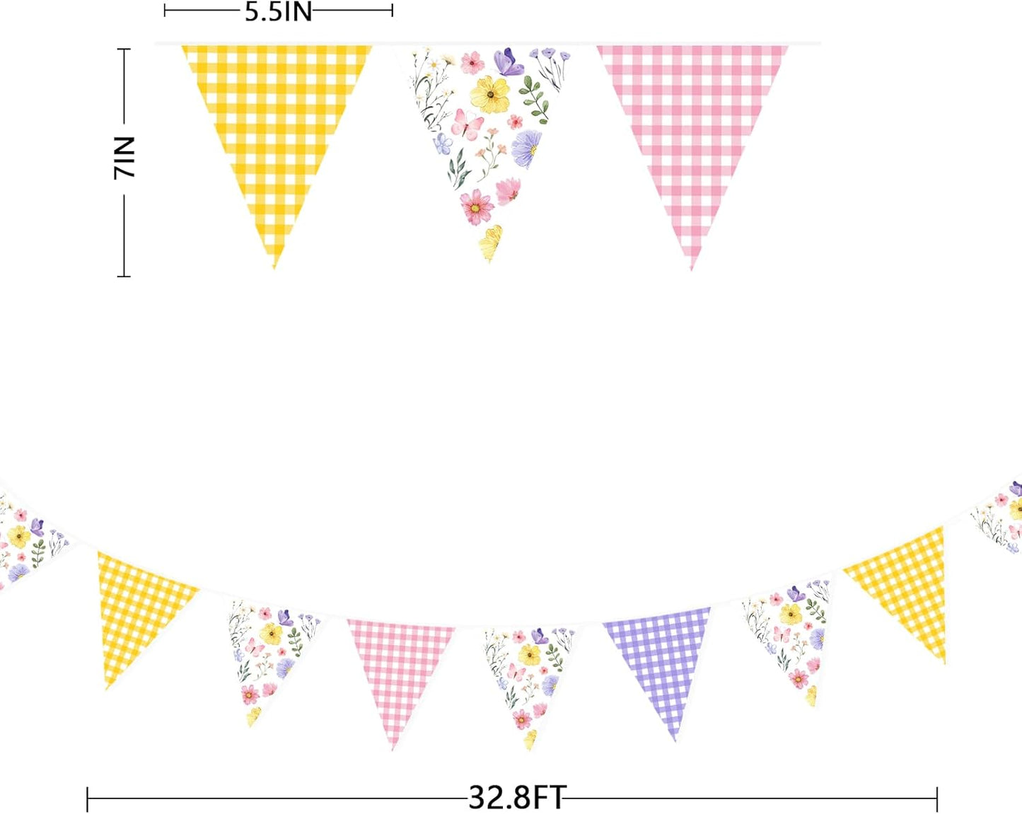 32Ft Dusty Blue Party Decorations Retro Blue Gingham Triangle Banner Flag Pennant Fabric Garland Streamers for Nautical Wedding Birthday Ahoy Achor Bridal Baby Shower Under The Sea Decor Supplies