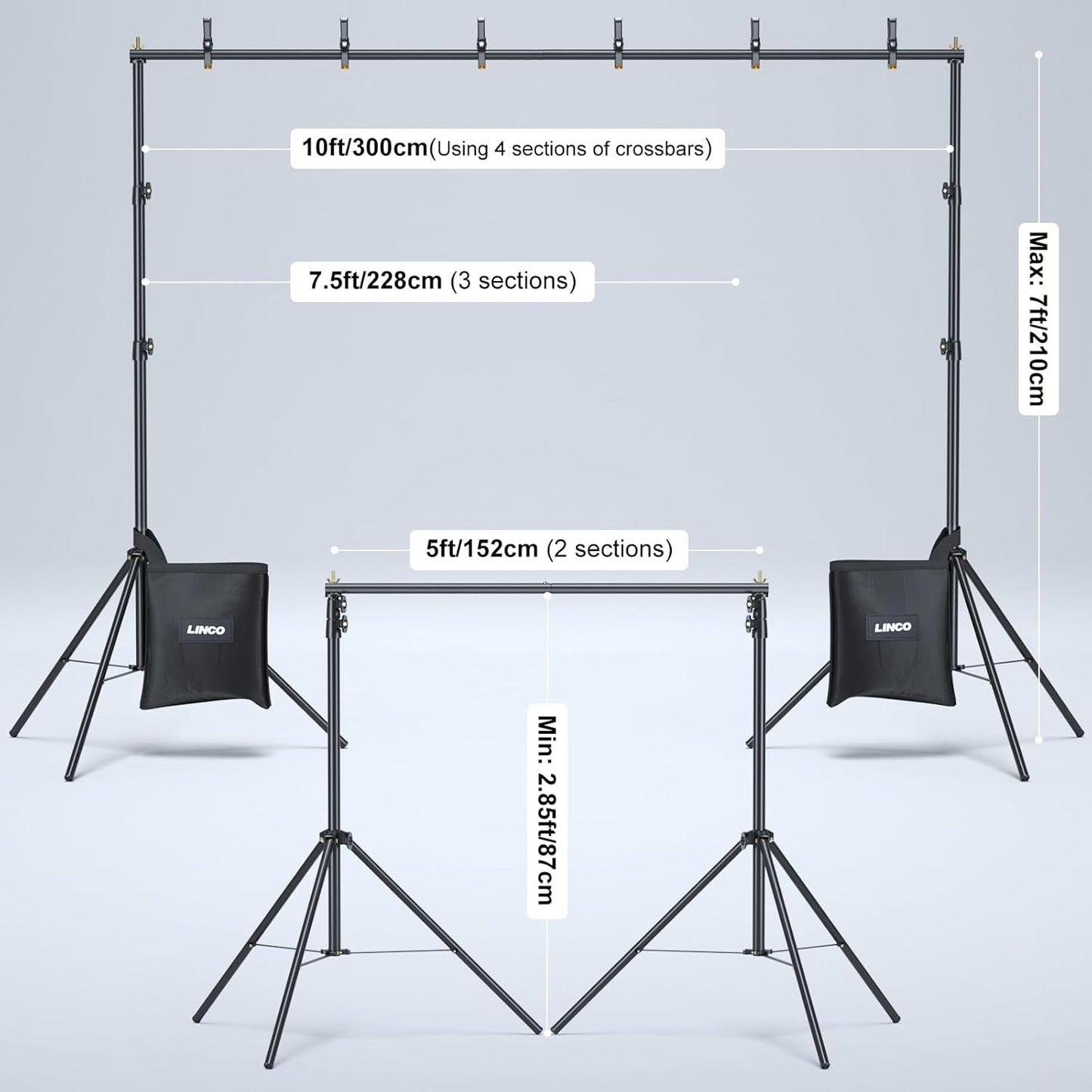 LINCO Lincostore Backdrop Stand for Parties Kit 10x7 ft Adjustable Back Drop Photography Studio Photo Background Support System with Clamps, Sand Bag, Carrying Bag 4172 4174 (10x7 ft)