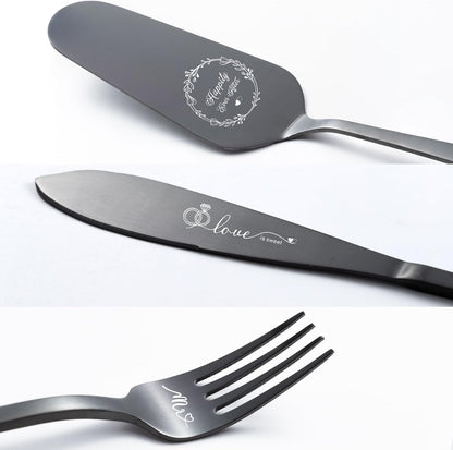 Cake Cutting Set For Wedding, Wedding Cake Knife And Server Set, Mr And Mrs Forks And Cake Cutter Set For Wedding, Bridal Shower Gifts, Engagement Gifts For Couples (Silver)