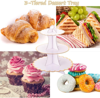 MRPAPA Pink Cardboard Cupcake Stand,2PCS Cup Cake Holder Thick Paper Dessert Tray, 3-Tier Round Serving Tray Perfect for Baby Girls Pink and Gold Birthday Baby Shower Party Supplies