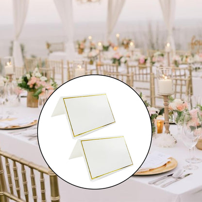 100Pcs Black & White Place Cards, 2"x3.5" Folded Tent Name Cards with Luxurious Gold Foil Border for Weddings, Banquets, Dinner Parties - 50 Black + 50 White
