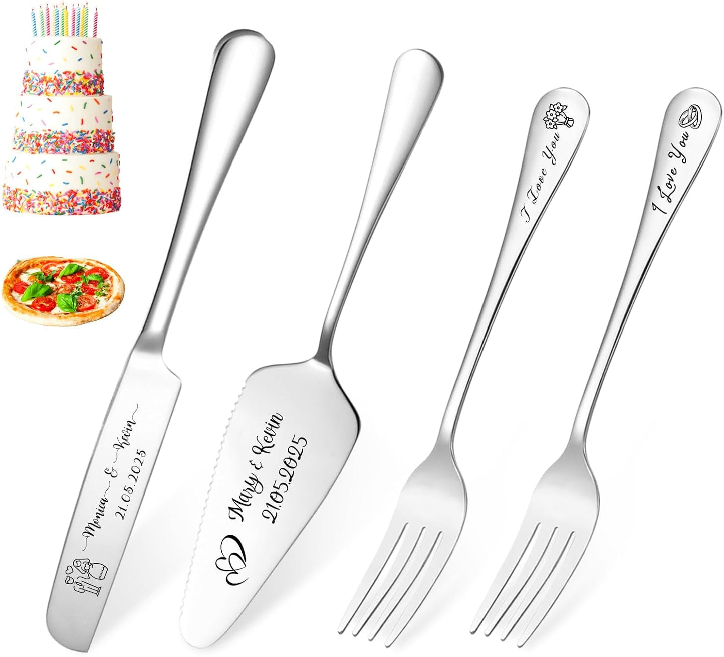 Personalized Cake Cutter Custom Wedding Cake Knife and Server Set Stainless Steel Cake Cutting Set Customize Gifts for Wedding Birthday (Black)
