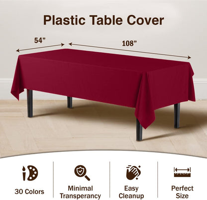Exquisite Party Solids 6-Pack Premium Plastic Tablecloth 54in. x 108in. Rectangle Plastic Table Cover - Navy