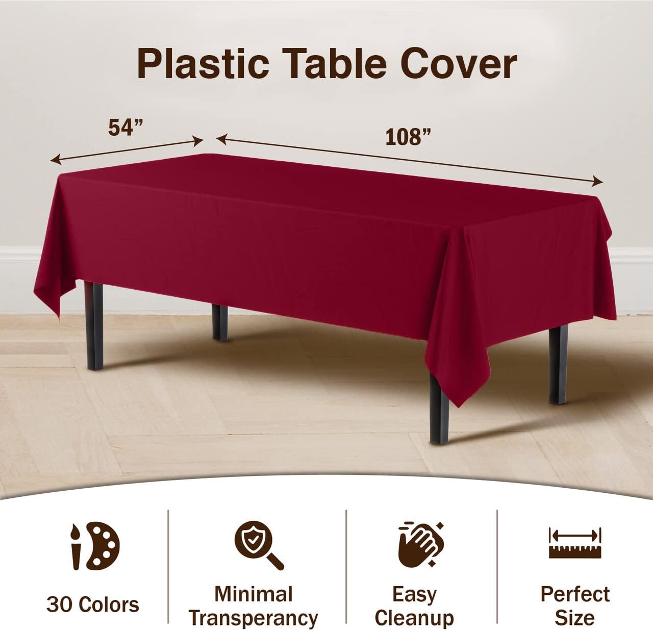 12-Pack Premium Plastic Tablecloth 54in. x 108in. Rectangle Table Cover - Dark Blue - Colors A