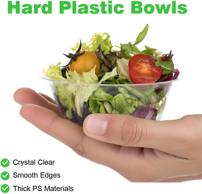 MOACOCK 100 Pack Small Clear Plastic Bowls, 8oz Hard Disposable Salad Bowls, Disposable Bowl for Party Serving, Ice Creams, Desserts, Catering, Special Events