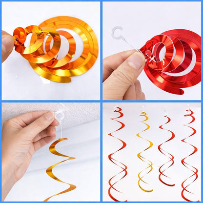 Easy Hang Spiral Ceiling Decorations - 12 Pack with Hooks, 74cm PVC Swirls for Instant Birthday, Wedding & Party Decor, Tool-Free Setup