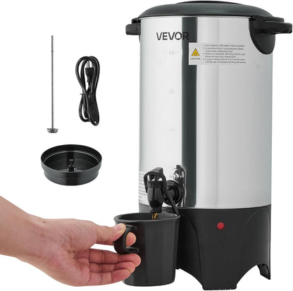 VEVOR Commercial Coffee Urn, 60 Cup 9 L Hot Beverage Dispenser with Dripless Faucet, Quick-Brewing Stainless Steel Large Commercial Coffee Maker, for Catering, Business, Party, Church & Restaurant