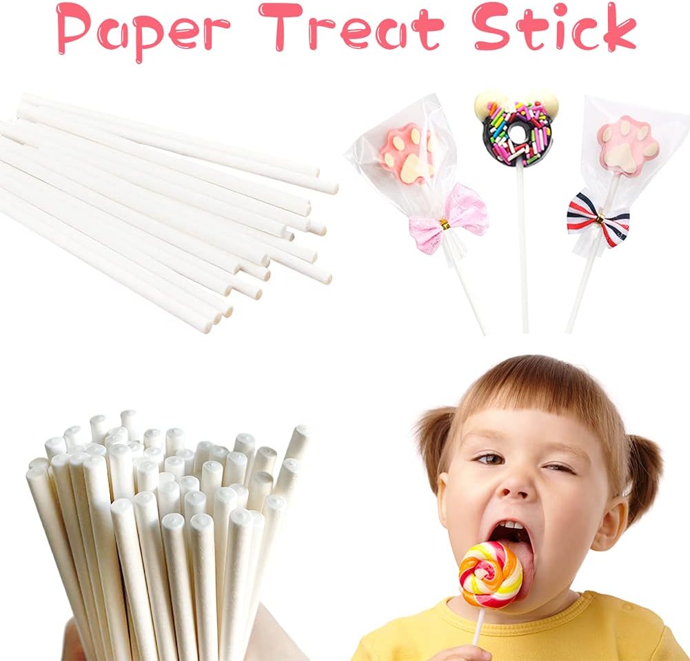 500PCS 4-Inch White Lollipop Sticks,Paper Sucker Stick,Cake Pops Stick for Candy Melt,Dessert,Cake Pops,Chocolate and Cookie(3mm)