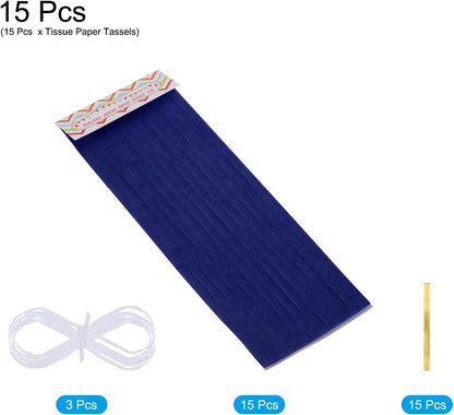 MECCANIXITY 15Pcs Light Blue Tassel Garland Banner with Rope Tissue Paper Tassels Party DIY Kits for Anniversary Wedding Birthday Party
