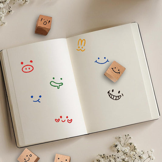 24 Pcs Expression Wooden Rubber Stamps with 5 Color Ink Pads DIY Craft Stamps for Party Decor Scrapbooking Card Making