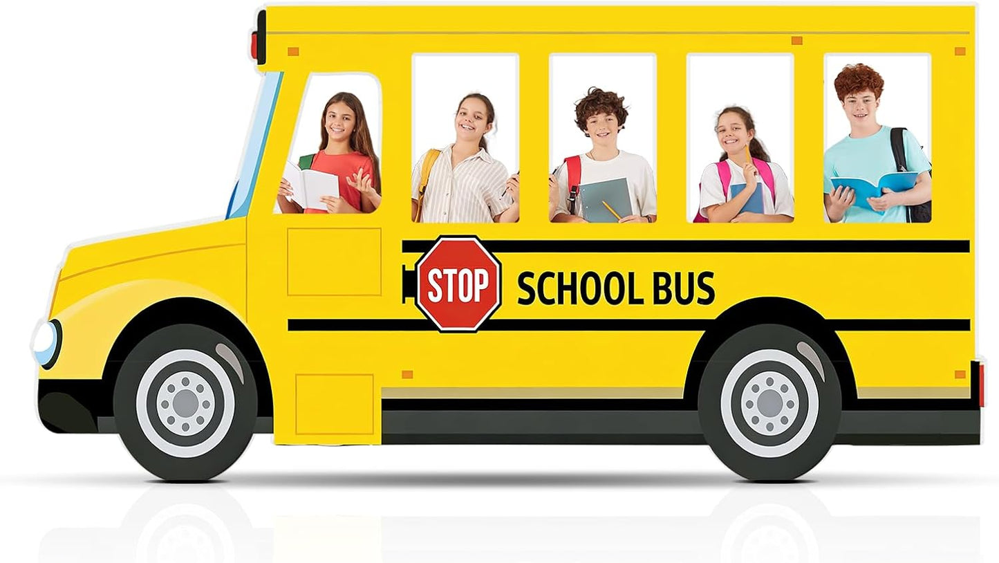 6.6 Feet School Bus Photo Prop Cardboard Cutout Selfie Frame Life Size Graduation Party Decor End of Year Photo Booth Stand Up Welcome Back Party Backdrop for Students Teacher Classroom Decoration