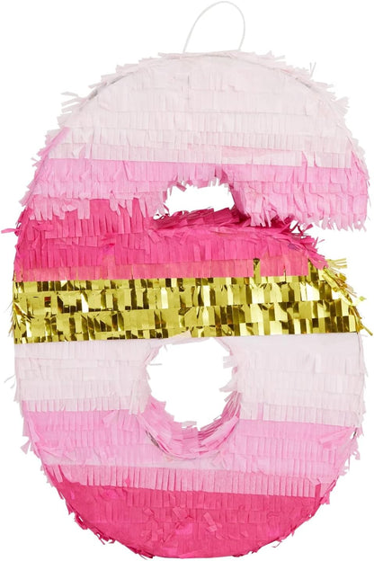 Number 5 Pinata, Pink and Gold Foil for Girls 5th Birthday Party Decorations (Small, 16.5 x 11.6 x 3 In)