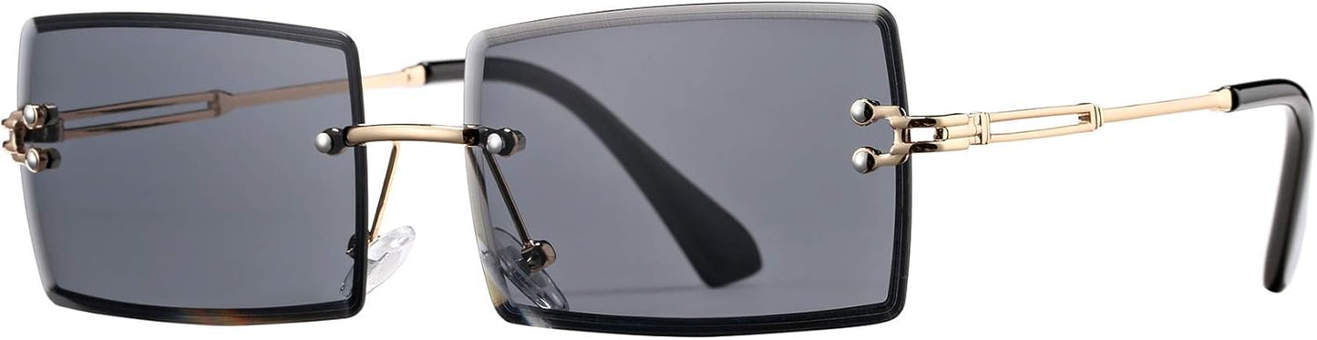 Rectangle Sunglasses for Men/Women Small Rimless Square Shade Eyewear