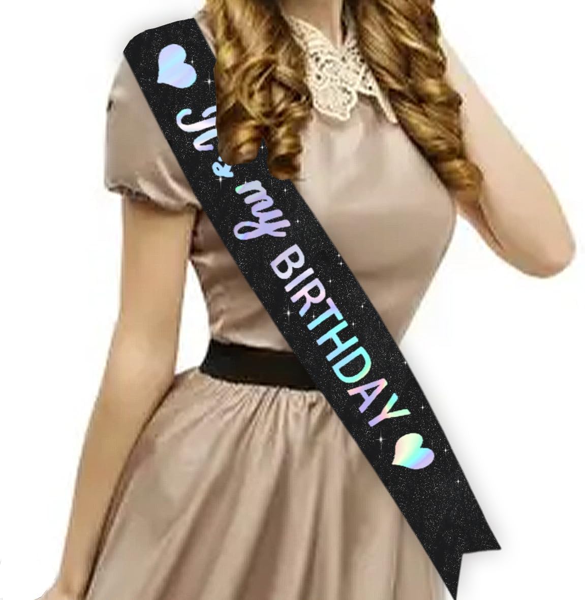 Vuzvuv It's My Birthday Birthday Sash, Glitter Birthday Sash with Foil Letters Birthday Party Decor for Women, Girls