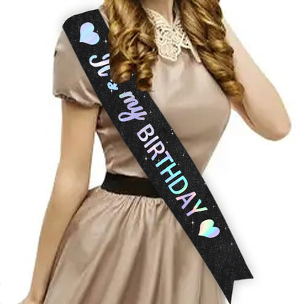 Vuzvuv It's My Birthday Birthday Sash, Glitter Birthday Sash with Foil Letters Birthday Party Decor for Women, Girls