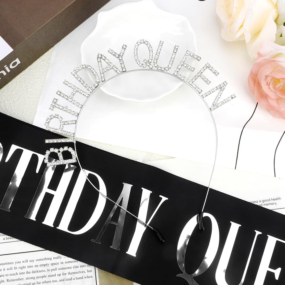 Birthday Sash & Crown for Women - Tiara Headband, Girls' Decorations Accessories