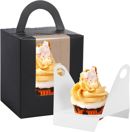 JCD Cupcake Boxes Carriers, 120pcs Pink Single Individual Cupcakes Box Holders Containers,3.7 * 3.7 * 4.3inch Cupcake Container Pastry with Insert and window(Pink, 120pcs)