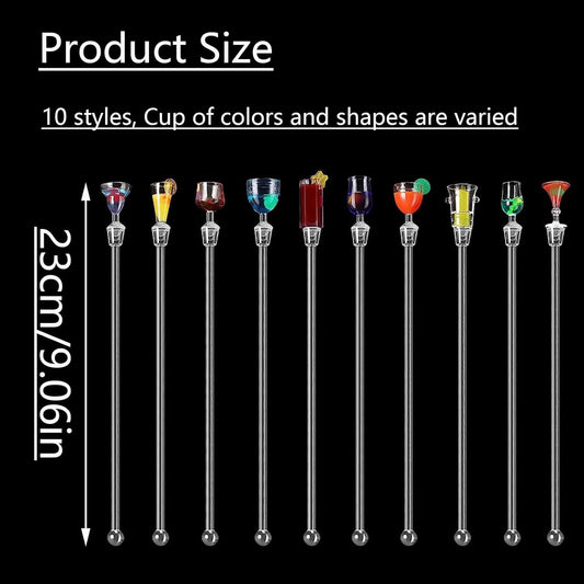 Cocktail Swizzle Stirrer Sticks, Airlxf Pack of 10 Cocktail Mixing Spoons Colorful Acrylic Cocktail Drink Stirrer for Bars Cafes Restaurants Home Use (10)