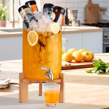 Beverage Dispenser, 1.5 Gallon Glass Drink Dispenser with Stand, Glass water dispenser with Spigot, Large Drink Dispensers for Parties,Bars,Restaurants, 5L