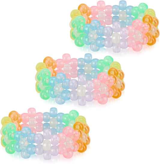 Flower Kandi Bracelets Stretch Rave Candy Bracelets Multi Color Beaded Flower Kandi Cuff Rave Accessories Jewelry Music Party Favor for Women Friends EDM Party Music Festival