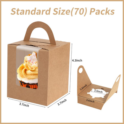 JCD Cupcake Boxes Carriers, 120pcs Pink Single Individual Cupcakes Box Holders Containers,3.7 * 3.7 * 4.3inch Cupcake Container Pastry with Insert and window(Pink, 120pcs)