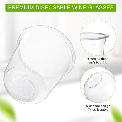 Ziliny 50 Pcs Disposable Stemless Glasses 12oz Crystal Plastic Wine Glasses Clear Classic Pet Cup for Meeting Weddings Birthdays Cocktail Christmas Party Supplies (Pink)