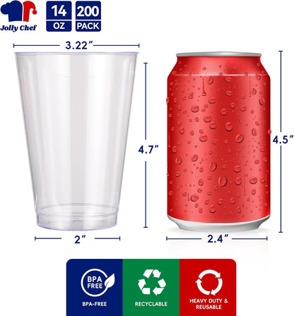 JOLLY CHEF 12 oz Clear Plastic Cups, 100 Pack Heavy-duty Party Glasses, Disposable Plastic Cups for Halloween,Thanksgiving Day, Christmas Party