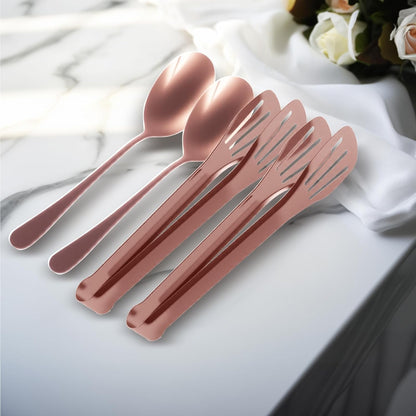 12PCS Stainless Steel Serving Utensils Sets,8 Large Serving Spoons,4 Serving Tongs,Gold Serving Utensills Sets for Buffet Catering Banquet Party (Gold)