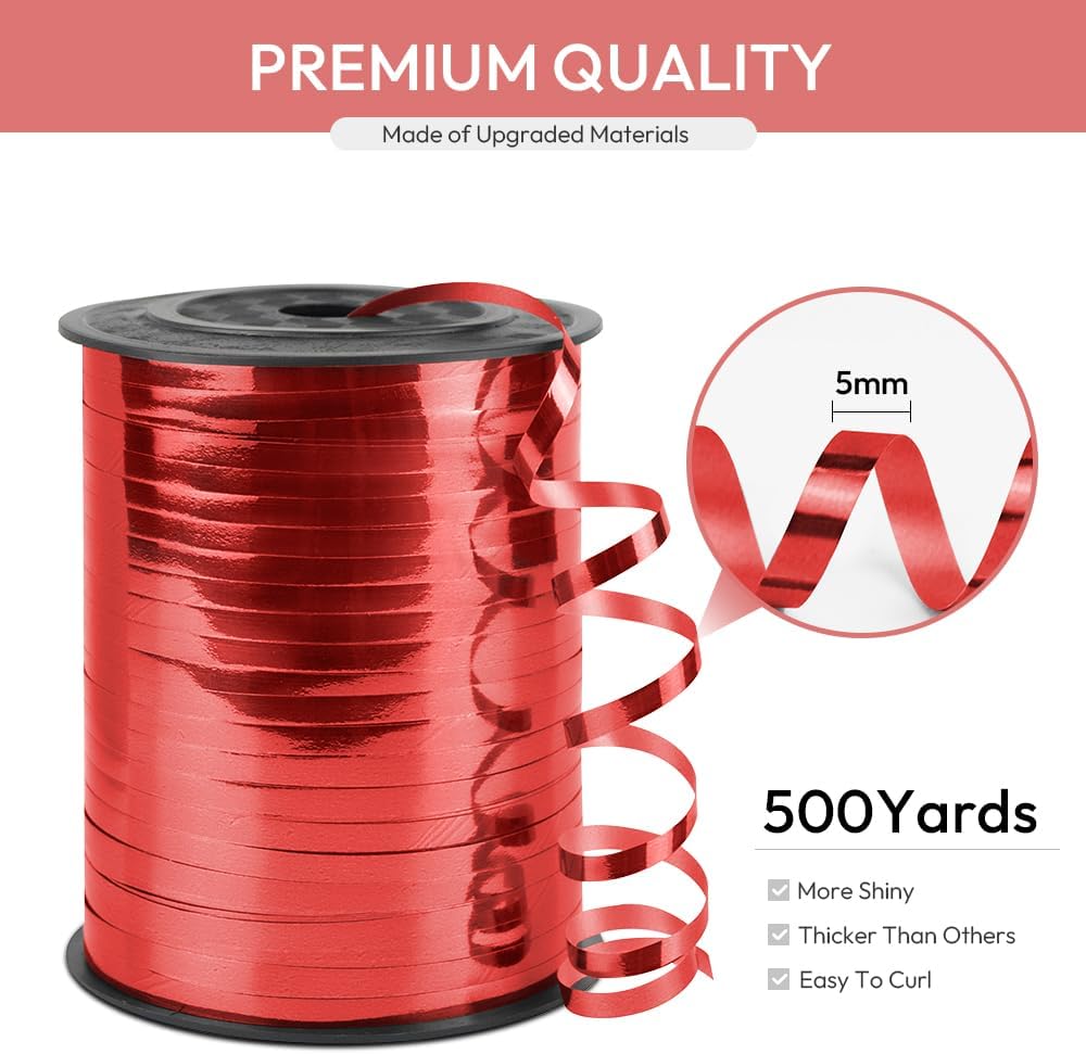 KMER LIFE White Crimped Curling Ribbon, 1/5" Wide x 500 Yards Christmas Curling Ribbons for Gift Wrapping, Party Decoration, Balloon String, Crafting, Balloon Ribbons for Florist Flower (1 Roll)