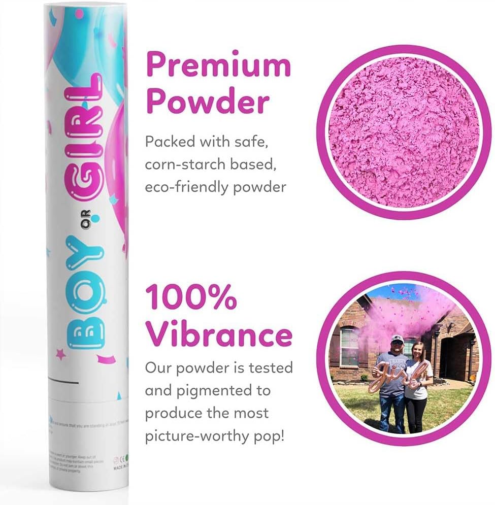 Gender Reveal Powder Smoke Bombs Cannon Poppers | 3 Pink & 3 Blue Poppers | Biodegradable | Alternative to Gender Reveal Smoke Bombs Extinguisher | Gender Reveal Party Decorations | TUR Party Supplies