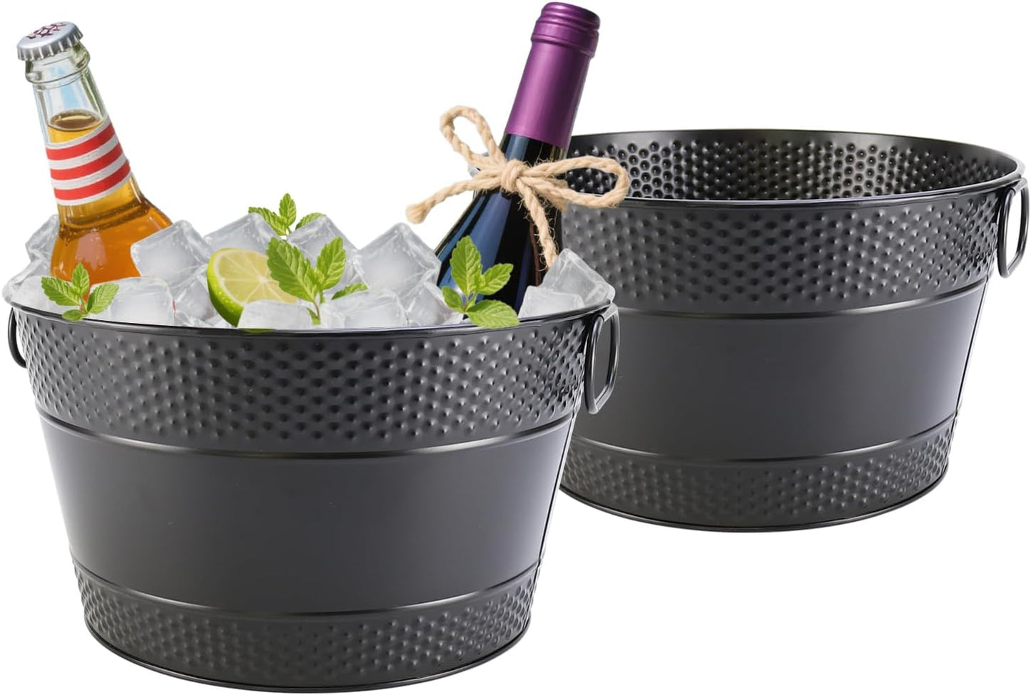 Metal Ice Bucket Galvanized Beverage Tub, Drink Buckets Large Cooler for Wine Beer Champagne Cocktails for Catering, Bars, Parties, Outdoor Events (Black-1PC)