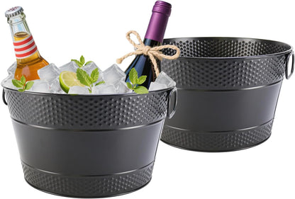 Metal Ice Bucket Galvanized Beverage Tub, Drink Buckets Large Cooler for Wine Beer Champagne Cocktails for Catering, Bars, Parties, Outdoor Events (Black-1PC)