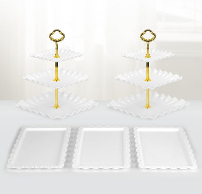 NWK 5 Piece Cake Stand Set with 2 x Large 3-Tier Cupcake Stands, 3 x Appetizer Trays, for Wedding Birthday Baby Shower Tea Party Decorations (White)