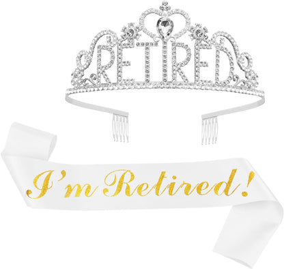 JETKONG Retirement Party Decorations Retired Tiara/Crown, Retired Sash for Women Retirement Gifts, Retirement Party Supplies, Gifts, Favors (Rose Gold)