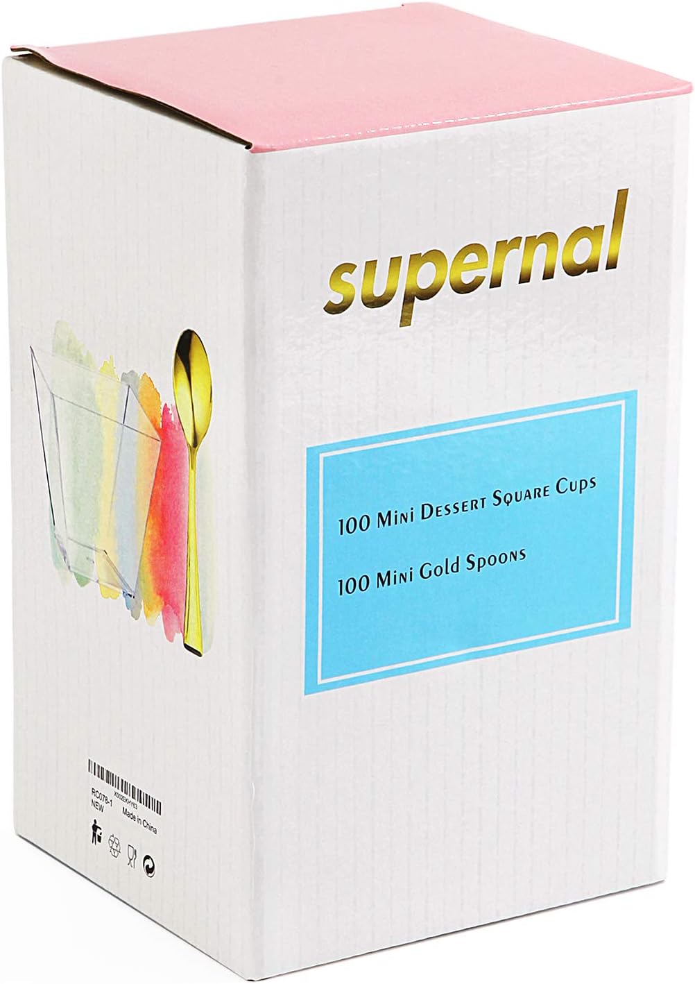 supernal 100pcs Square Plastic Dessert Cups (4oz) with 100pcs Mini Gold Spoons, Plastic Parfait Appetizer Cup, Medium Clear Dessert Cups Perfect for Cakes, Ice Cream, Desserts Appetizers