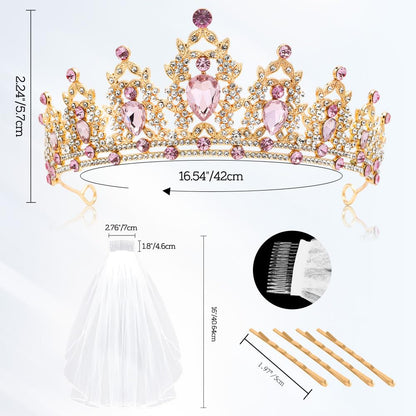 Silver Birthday Crown Headband with Sash for Women - Rhinestone Tiara for Birthday Parties