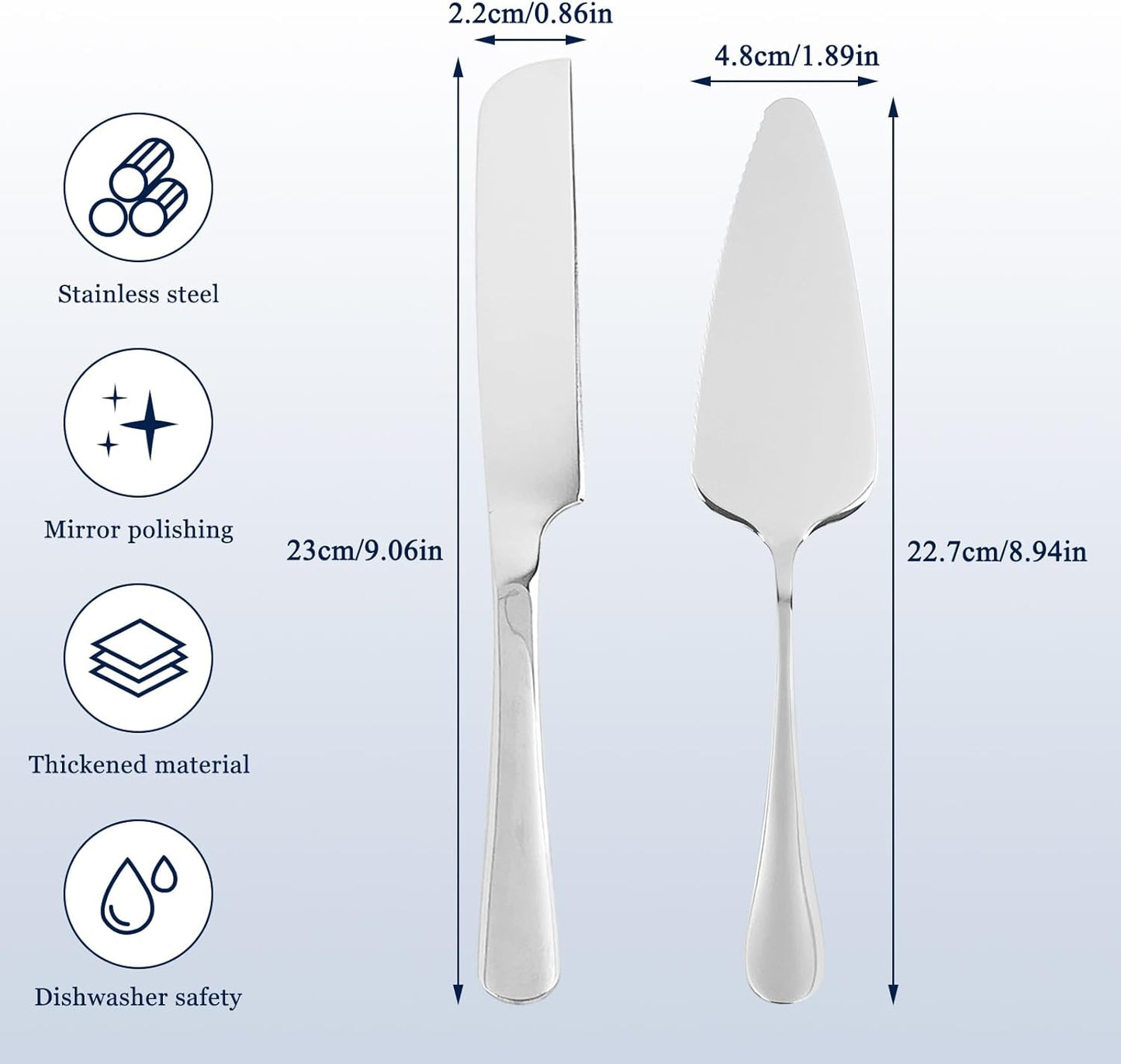 Cake Cutting Set for Wedding, Stainless Steel Cake Knife and Server with Anti-Rust 410 Grade, 2pcs Set for Cake, Pie, Pizza, Silver