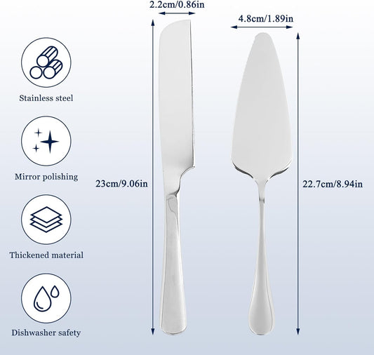 Cake Cutting Set for Wedding, Stainless Steel Cake Knife and Server with Anti-Rust 410 Grade, 2pcs Set for Cake, Pie, Pizza, Silver