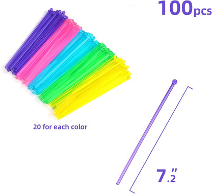 hapray 100-PCS 5 Colol Plastic Swizzle Sticks, Crystal Cake Pops, Cocktail Coffee Drink Stirrers, Stir Sticks, 7.24 Inch (Pink, Yellow, Blue, Purple, Green)