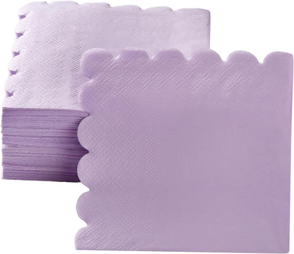 100 Pack Cocktail Napkin 2-Ply Scalloped Edged Dessert Napkins Folded 5 x 5 Inches Disposable Napkins for Dinner Wedding Birthday Party Bridal Anniversary Reception Event (Pink)