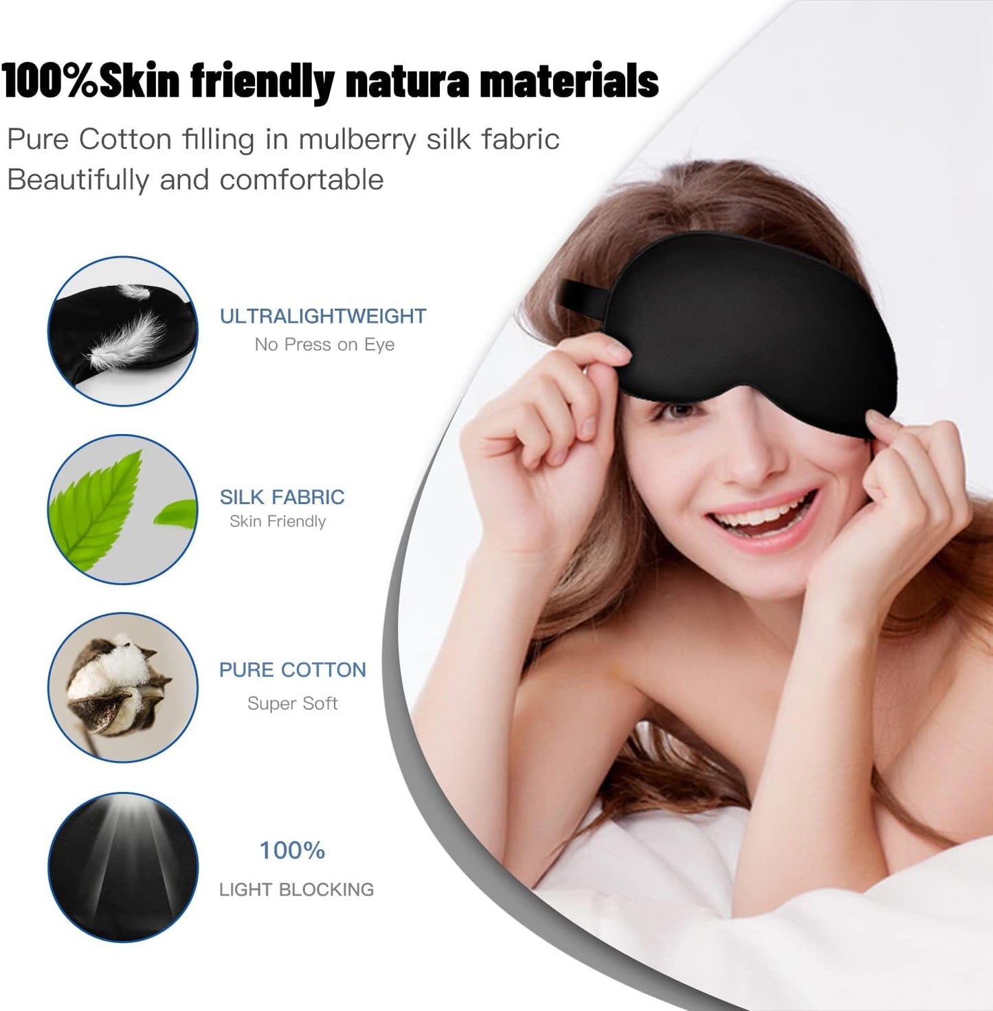 Silk Eye Mask with Adjustable Strap, Satin Blackout Sleeping Mask for Men&Women, Comfortable Blindfold Eyeshade for Night Sleep(Blue)