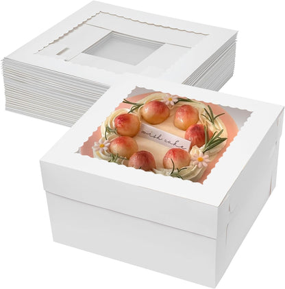 Mcfleet 16pcs Tall Cake Boxes 12x12x12 Bakery Boxes for Tier Cakes with Window 12 Inch White Large Cardboard Bakery Take Out Carrier Containers with Lids for Wedding, Birthday, Party